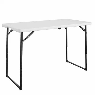 4-Ft. Folding Table, White Resin Top, Adjustable Height