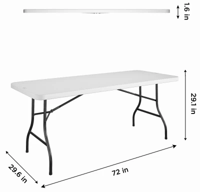 6 Ft. Folding Table, White Resin Top, 30 x 72 In.