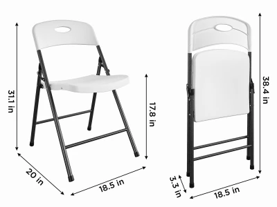 Folding Chair, Black Steel Frame. White Resin Seat & Back
