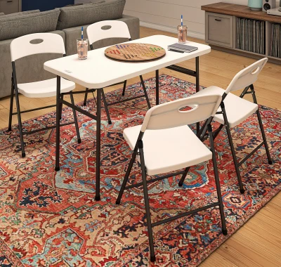 Folding Chair, Black Steel Frame. White Resin Seat & Back