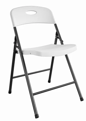 Folding Chair, Black Steel Frame. White Resin Seat & Back