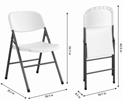 XL Commercial Folding Chair, Black Steel Frame, White Resin Seat and Back