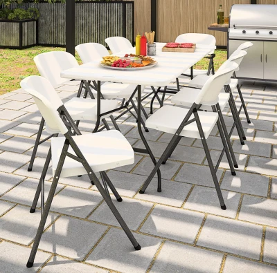 XL Commercial Folding Chair, Black Steel Frame, White Resin Seat and Back