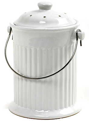 White Ceramic Counter Top Compost Keeper, Gallon