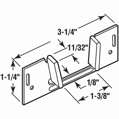 Sliding Pocket Door Bottom Guide, Steel w/Plastic Guides, 1-3/8 x 1-1/4 In.