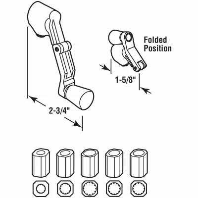 Universal Folding Crank Handle for Casement Windows, Diecast Metal, White Finish