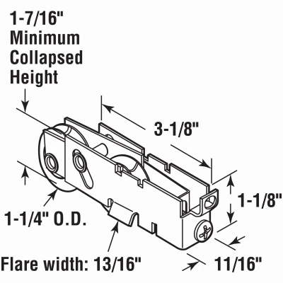 Sliding Door Tandem Roller Assembly with F-Tab, Steel Construction, 1 and 1 Quarter Inch Diameter