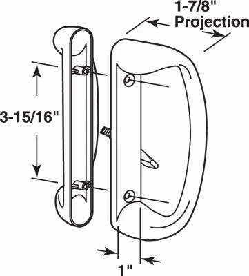 White Diecast Sliding Glass Door Handle Set with Mortise Lock, 3 and 15 Sixteenths Inches