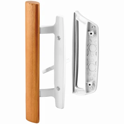 Sliding Glass Door Handle Set, Diecast White, Wood Handle, Mortise, 3-15/16 In.