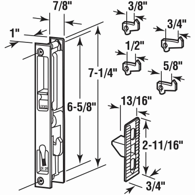 White Diecast Sliding Patio Door Latch Flush Mounted 7 and 1 Quarter Inch