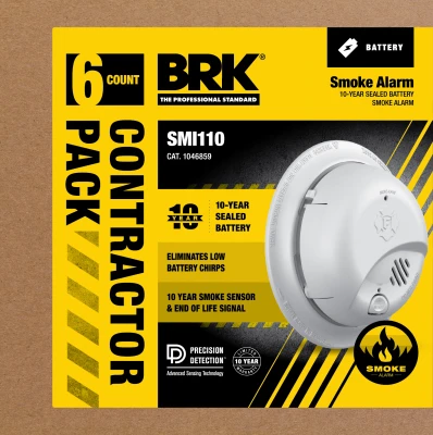 10-Year Ionization Smoke Alarm, Sealed Battery, Contractor 6-Pk.