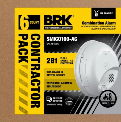 Hardwired Smoke & Carbon Monoxide Alarm, Battery Backup, Contractor 6-Pk.