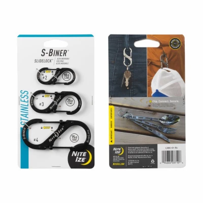 S-Biner SlideLock Key Rings, Black Stainless Steel, 3-Pk.