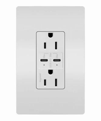 Tamper-Resistant 15 Amp Duplex Electrical Outlet with Ultra-Fast Type C and Type C USB Ports in White