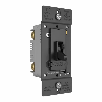 Single Pole 3-way Dimmer Switch With Toggle Slide Control For Led/cfl/incandescent Bulbs - Black