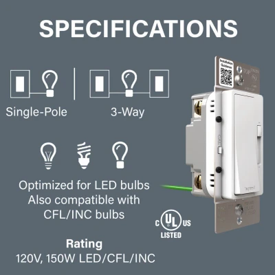 LED Advanced 150 Watt Single Pole and Three-Way Dimmer Switch in White