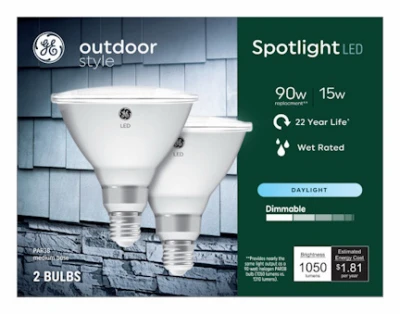 LED Outdoor Spotlight, Daylight, Medium Base, PAR38, 15 Watt, 2-Pk.