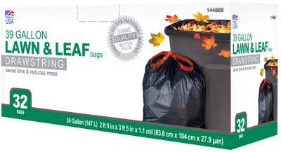 Lawn & Leaf Drawstring Trash Bags, Black, 39 Gallons, 32-Ct.