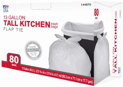 Tall Kitchen Trash Bags, White, 13 Gallons, 80-Ct