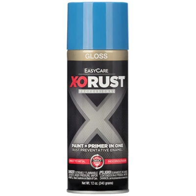 X-O Rust Anti-Rust Enamel Spray Paint & Primer, Safety Blue Gloss, 12 oz.