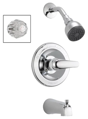 Tub & Shower Faucet + Showerhead, Chrome, With Single Handle Lever & Clear Acrylic Knob Handle