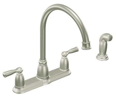 Banbury Hi-Arc Kitchen Faucet With Side Spray, 2 Handles, Stainless Steel