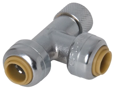 Push-Fit Stop Valve Pipe Tee Adapter, 1/4 x 1/4 x 3/8 In.