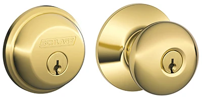 Bright Brass Plymouth Design Keyed Entry Lockset With Single-Cylinder Deadbolt