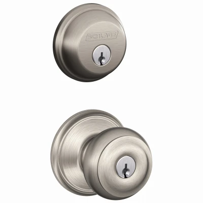 Satin Nickel Georgian Design Combination Keyed Entry Lockset and Deadbolt