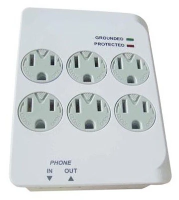 6-outlet Surge Tap, 1200 Joules With Phone Jack, White Plastic