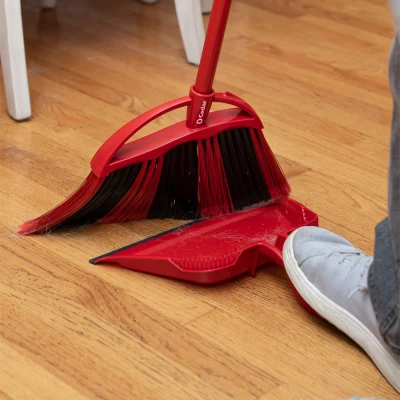 Angler 10 Inch Wide Soft Plastic Broom With Dustpan And Double Bristle Technology