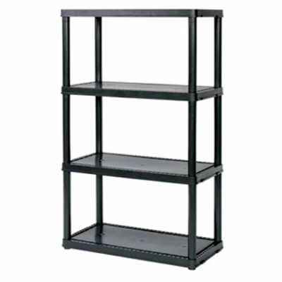 4-Shelf Shelving Unit, Black Plastic, 24 x 12 x 48 In.