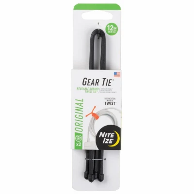 Gear Tie Reusable Rubber Twist Tie, Black, 12-In., 2-Pk.