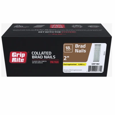 Collated Brad Nails, Electrogalvanized Steel, 2 In. x 18 Gauge, 5000-Pk.