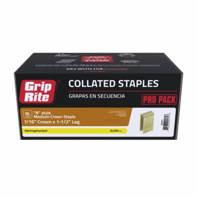 Collated Medium Crown Staples, N-Style Electrogalvanized Steel, 1-1/2 In. x 16 Gauge, 1000-Pk.