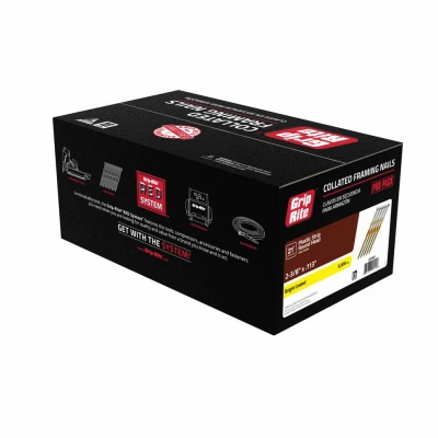 Collated Framing Nails, Steel, Plastic Strip, Round Head, 21 Degree, 2-3/8 x .113 In., 5000-Pk.