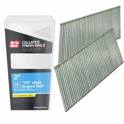 Collated Angled Finish Nails, FN-Style, Galvanized Steel, 2 In. x 15 Gauge, 1000-Pk.