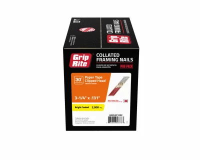 Collated Paper Tape Nails, Smooth Steel, Clipped Head, 30 Degree, 3-1/4 x .131 In., 2500-Pk.