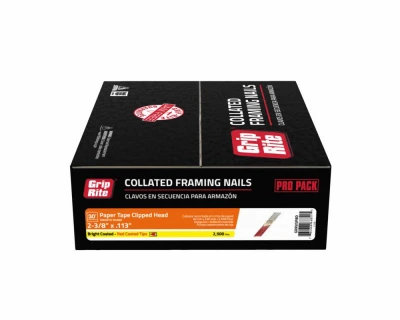 Collated Framing Nails Smooth Steel Clipped Head Paper Tape 30 Degree 2 and 3/8 Inch by 0.113 Inch 2500 Count