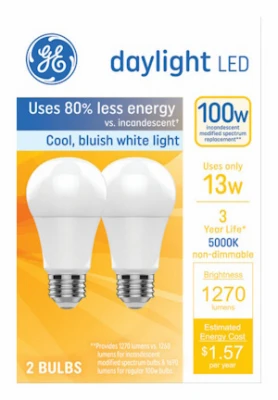 LED Light Bulbs, Bluish White Daylight, A19, 13 Watt, 2-Pk.