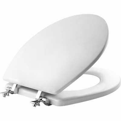 Round Closed Front White Toilet Seat With Chrome Hinges, Model 44cp-000