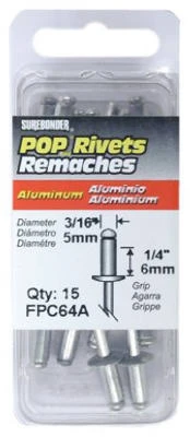 Rivet, Medium, Aluminum, 3/16-In., 15-Pk.