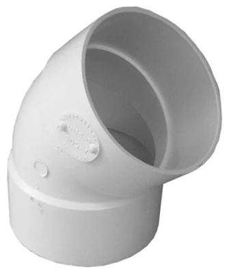 PVC Pipe Fitting, Elbow, 45-Degree, 3 In., Hub x Hub