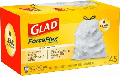 Tall Kitchen Trash Bags, Drawstring Closure, White, 13 Gallon, 45-Ct.