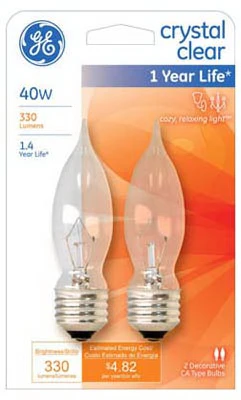 Halogen Bulb B11 Clear 43w 2-pk 750 Lumens 1000 Hours Medium Base