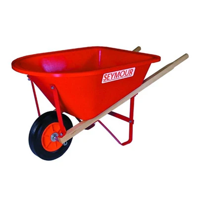 Junior Wheelbarrow, Red Poly Tray, 31-inch Hardwood Handles For Kids