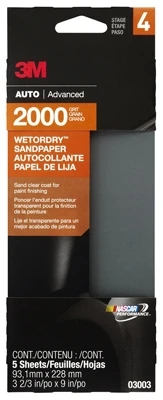 Sandpaper, Automotive, 2000 Grit, 3-2/3 x 9 In., 5-Pk.