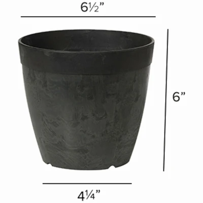 ArtStone Dolce Black Plastic Planter with Water-Minder System, 6 Inch Round