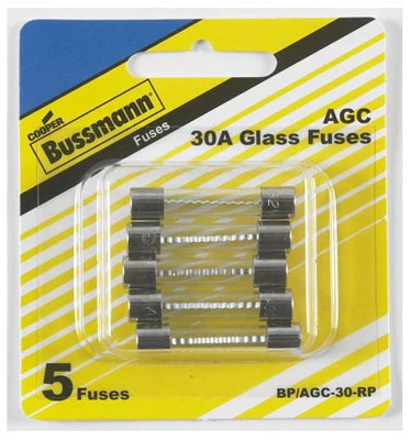 Automotive Fuses, Glass, 30-Amp, 1/4 x 11/4 In., 5-Pk.