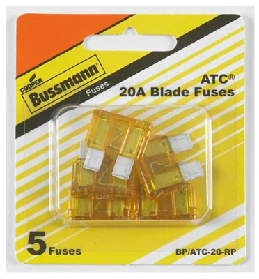 Automotive Blade Fuses, Yellow, 20-Amp, 5-Pk.
